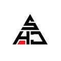 SHJ triangle letter logo design with triangle shape. SHJ triangle logo design monogram. SHJ triangle vector logo template with red Royalty Free Stock Photo