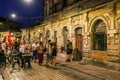 SHKODER, ALBANIA, 25 AUGUST 2025: Vibrant night scene on Rruga Kole Idromeno, the popular pedestrian street in Shkoder. Royalty Free Stock Photo