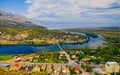 Shkoder Buna river nature in Albania panoramic aerial view Royalty Free Stock Photo