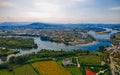 Shkoder Buna river nature in Albania panoramic aerial view