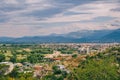 Shkodra, Albania -aerial view of the town from Rosafa Castle hill