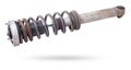 Shock absorber struts with black springs after being used on a car during replacement and repair on a white isolated background. Royalty Free Stock Photo