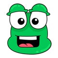 Shock faced green frog head, doodle icon drawing