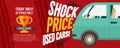 Shock Price Used Cars Sale 6250x2500 pixel Banner. Royalty Free Stock Photo