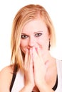 Picture of amazed woman with hand over mouth Royalty Free Stock Photo