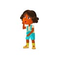 shocked african girl kid watching magical focus cartoon vector