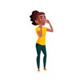 shocked african girl saw championship game score on score-board cartoon vector