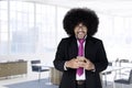 Shocked Afro man looking his mobile phone Royalty Free Stock Photo