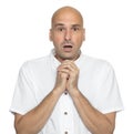 Shocked amazed bald man isolated on white Royalty Free Stock Photo