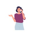Shocked amazed frowning woman talking mobile phone feeling surprise isolated on white background