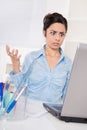 Shocked asian business woman has computer problems Royalty Free Stock Photo