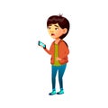 shocked asian girl reading scary message on cellphone screen cartoon vector