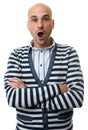 Shocked bald man over white background Royalty Free Stock Photo