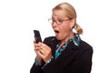 Shocked Blonde Woman Using Cell Phone