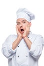 shocked chef, emotional male portrait on white