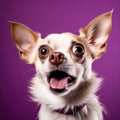 Shocked Chihuahua Dog Looking at Camera on Purple Background AI Generated