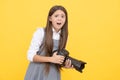 shocked child girl take photo with digicam, photography Royalty Free Stock Photo
