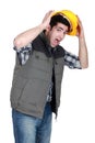 Shocked construction worker Royalty Free Stock Photo