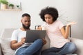 Shocked couple have problems with buying online