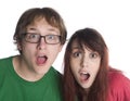 Shocked Couple with Mouth Open Looking at Camera Royalty Free Stock Photo