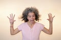Shocked Crazy Screaming mature woman Hands up Royalty Free Stock Photo