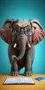 Shocked elephant in glasses with surprised eyes counting money, created with Generative AI technology