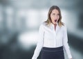 Shocked disgusted woman against grey background