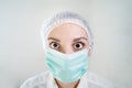 Shocked doctor with mask. Covid-19 coronavirus pandemic situation