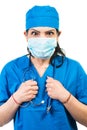 Shocked doctor with surgical mask