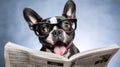 shocked dog reading a newspaper Royalty Free Stock Photo