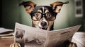 shocked dog reading a newspaper Royalty Free Stock Photo