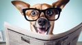 shocked dog reading a newspaper Royalty Free Stock Photo