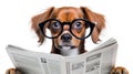 shocked dog reading a newspaper Royalty Free Stock Photo