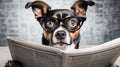 shocked dog reading a newspaper Royalty Free Stock Photo