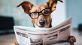 shocked dog reading a newspaper Royalty Free Stock Photo