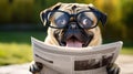 shocked dog reading a newspaper Royalty Free Stock Photo