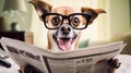 shocked dog reading a newspaper Royalty Free Stock Photo