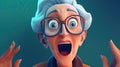 Shocked Elderly Cartoon Woman with Glasses