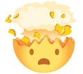 Shocked emoji. Exploding head emoticon. A yellow face with an open mouth and the top of its head exploding in the shape of a brain Royalty Free Stock Photo