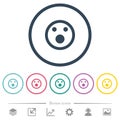 Shocked emoticon flat color icons in round outlines
