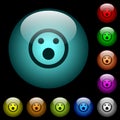 Shocked emoticon icons in color illuminated glass buttons