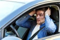 Angry man at car in traffic jam Royalty Free Stock Photo