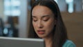 Shocked executive reading message at office closeup. Upset woman watching tablet Royalty Free Stock Photo