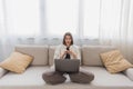 Shocked freelancer looking at laptop on