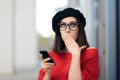 Surprised Fashion Woman Reading a Text Message Royalty Free Stock Photo