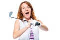 Shocked golfer looking behind the trajectory of a ball flying Royalty Free Stock Photo