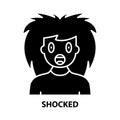 shocked icon, black vector sign with editable strokes, concept illustration