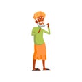 shocked indian aged man looking at highest tree in forest cartoon vector
