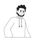 Shocked indian man monochromatic flat vector character