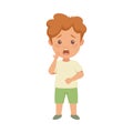 Shocked Little Boy Character in Green Shorts in Standing Pose Gasping Front View Vector Illustration